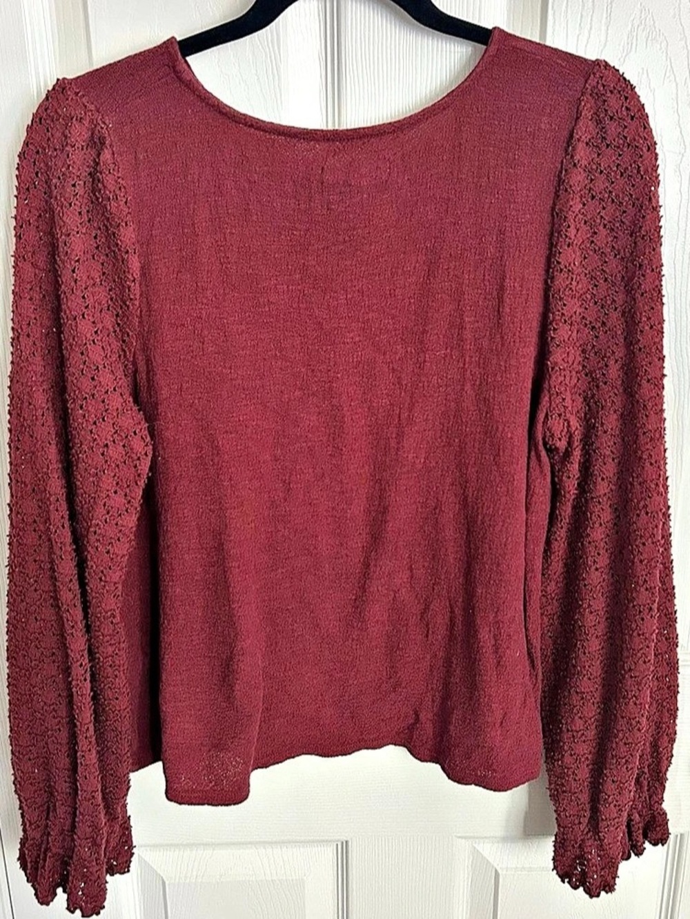 Madewell Long Sleeve Lace Sleeve Top in Burgundy Size Medium